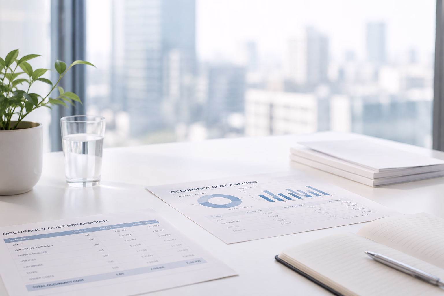Corporate real estate advisors analysing the total occupancy cost of multiple commercial property options.