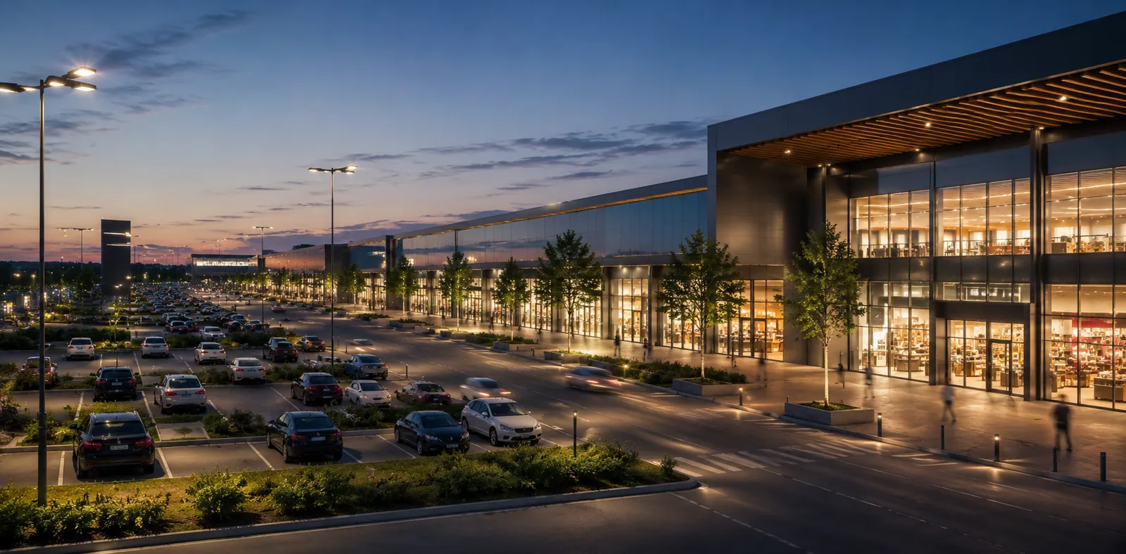 Parc de retail modern, la apus