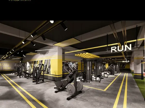 spatiu fitness modern cu echipamente si zona antrenament