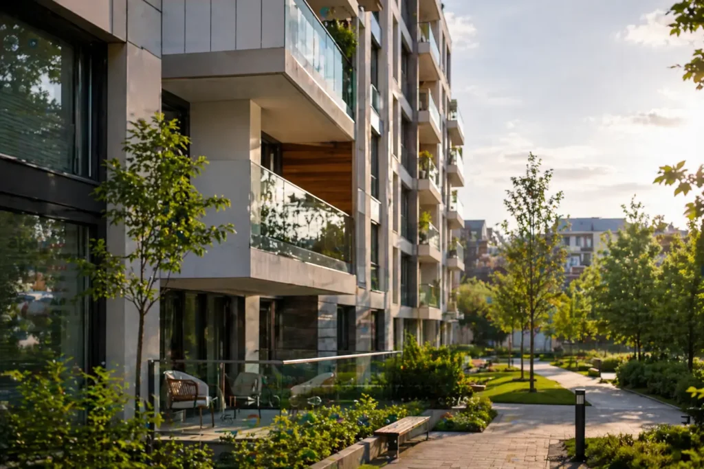 proiect rezidential modern cu balcoane si spatii verzi